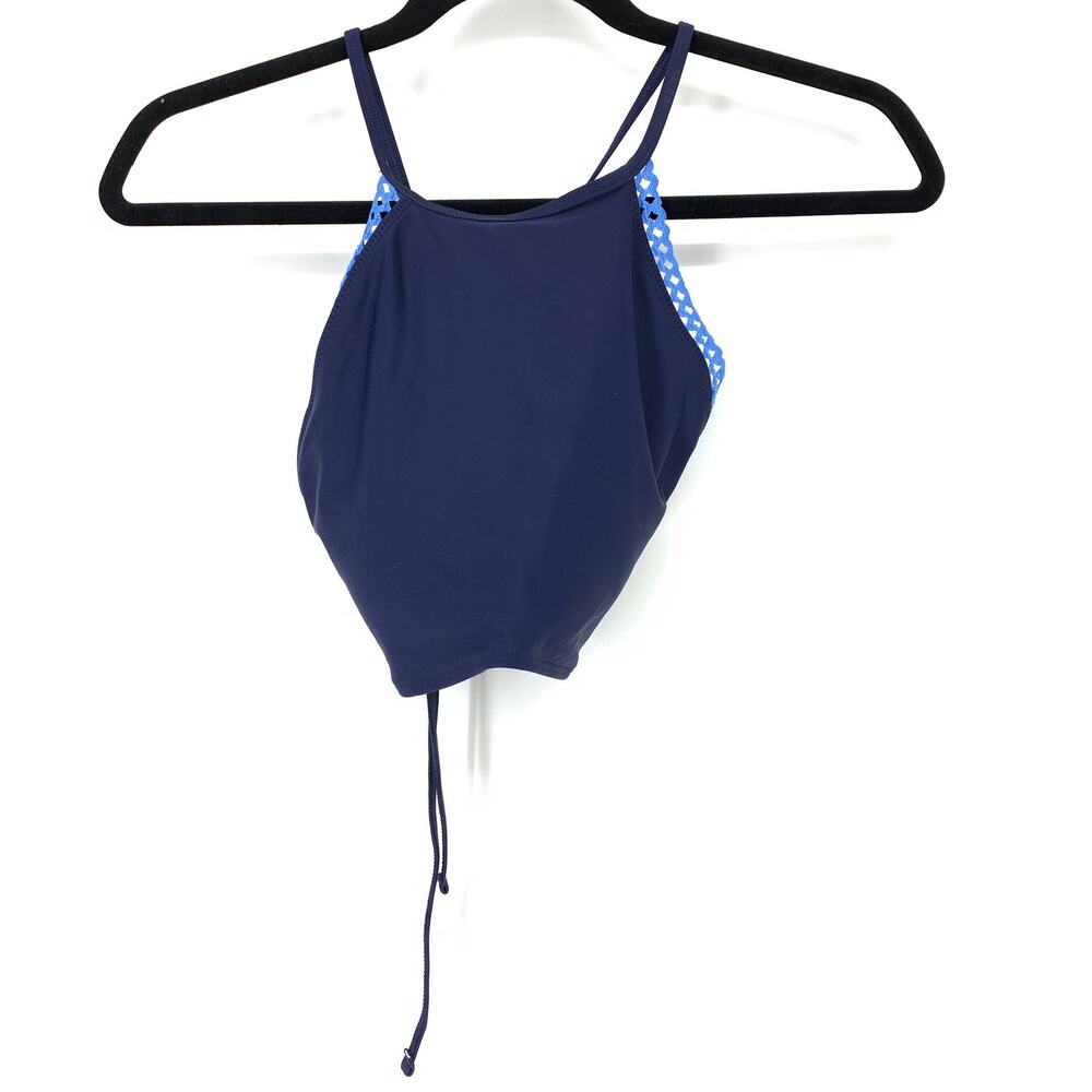Aerie Women's Sz L Lightweight Lace Trim Crop Swim Top Sleeveless Navy Blue
